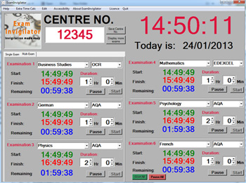 Live screenshot of the ExamInvigilator multi-exam dashboard